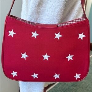 Amanda Smith   Patriotic  shoulder bag  canvas red/white embroidered stars  NWOT